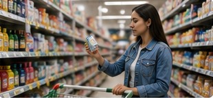 Consumidora revisando producto en supermercado